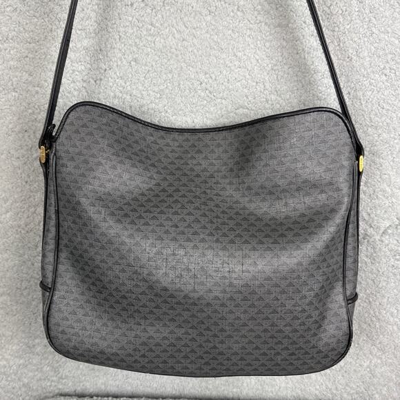 Vintage 80’s Liz Claiborne Signature Purse Crossbody Gray Black Monogram PVC - Picture 3 of 11